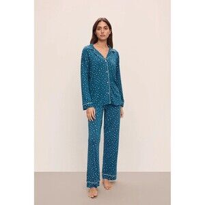 Eberjey Gisele Printed Modal Long PJ Set Festive Lights Sapphire/Ivory M